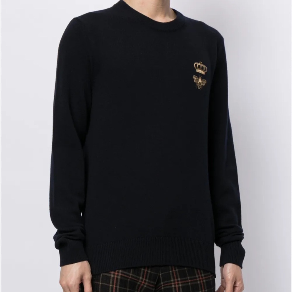 Black Crewneck Sweatshirt with Gold Embroidery